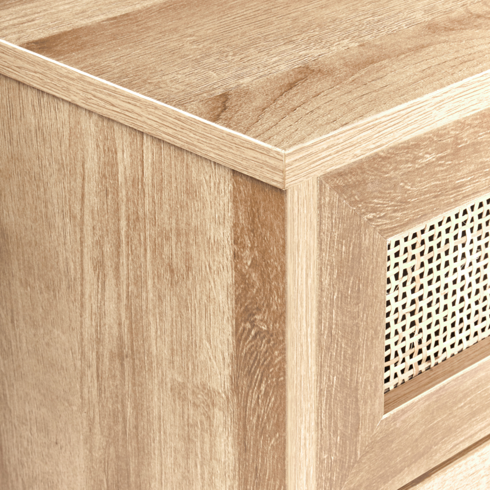 Mobiletto da bagno in particelle di legno chiaro Rattan intrecciato 40 x 92 cm Boho Design