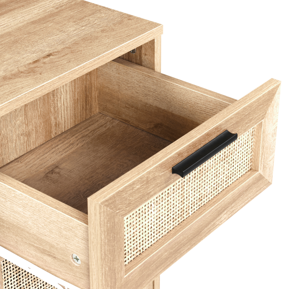 Mobiletto da bagno in particelle di legno chiaro Rattan intrecciato 40 x 92 cm Boho Design