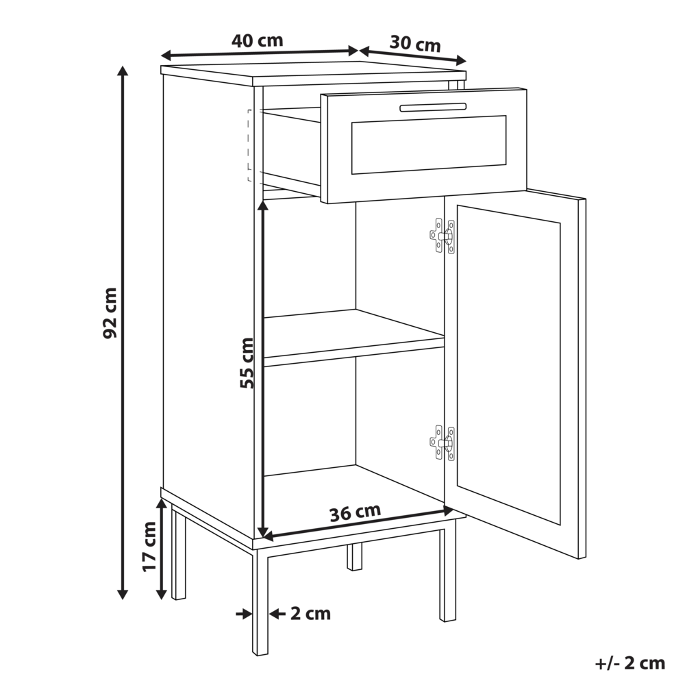 Mobiletto da bagno in particelle di legno chiaro Rattan intrecciato 40 x 92 cm Boho Design