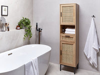 Mobile da bagno in particelle di legno chiaro Rattan intrecciato 40 x 165 cm Boho Design