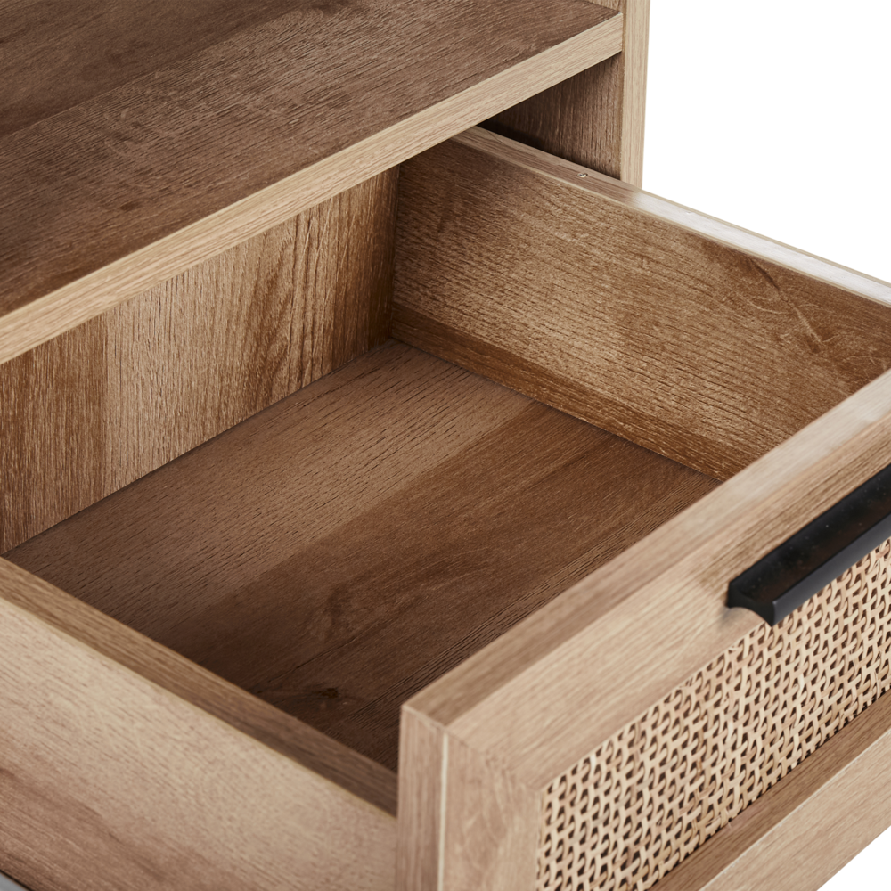 Mobile da bagno in particelle di legno chiaro Rattan intrecciato 40 x 165 cm Boho Design