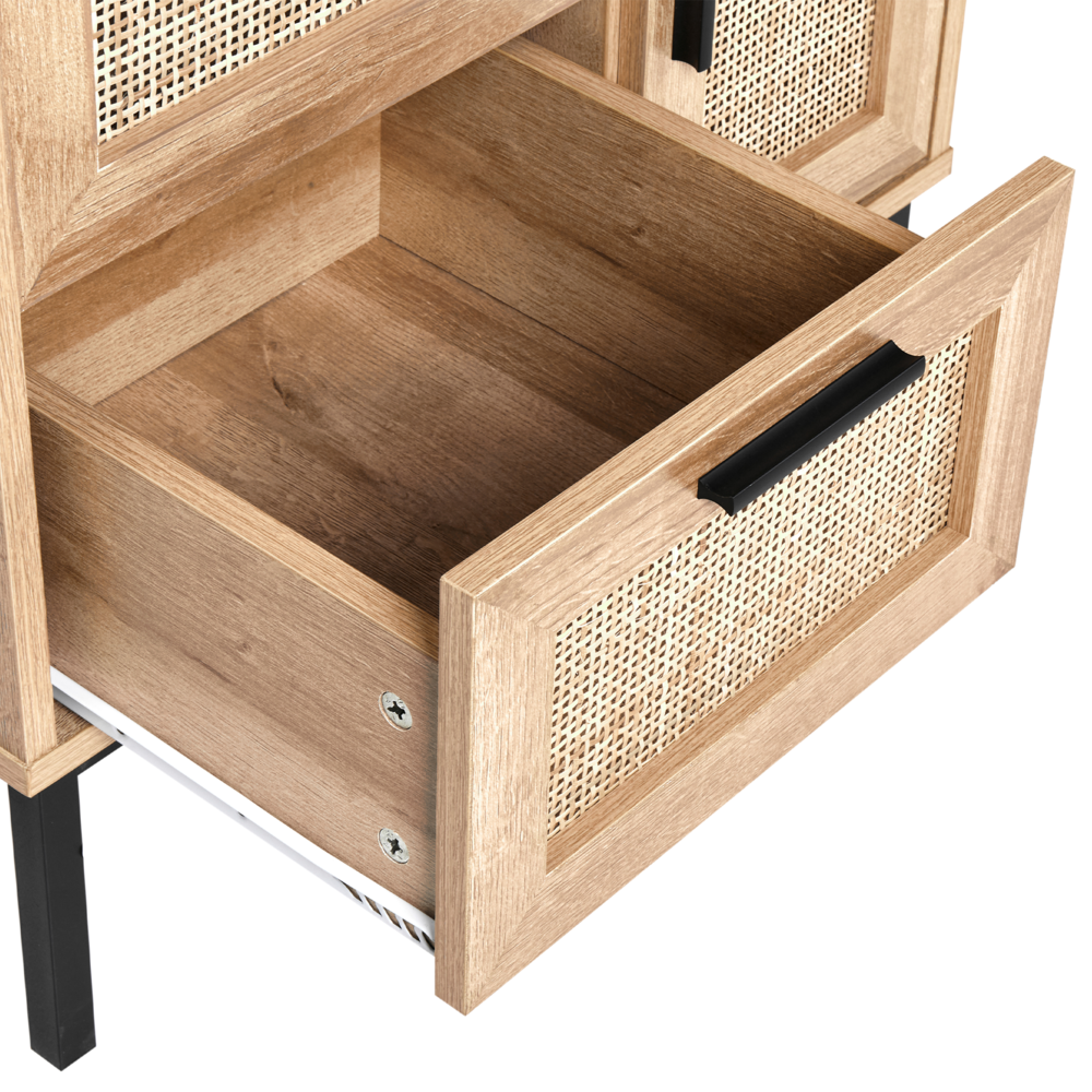 Mobiletto da bagno in particelle di legno chiaro Rattan frontale a treccia 60 x 60 cm Boho Design