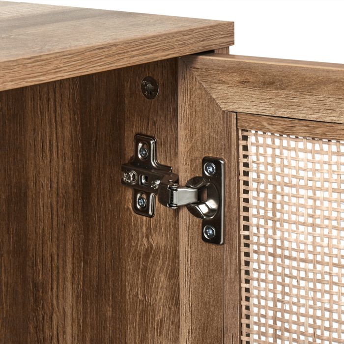 Mobiletto da bagno in particelle di legno chiaro Rattan frontale a treccia 60 x 60 cm Boho Design