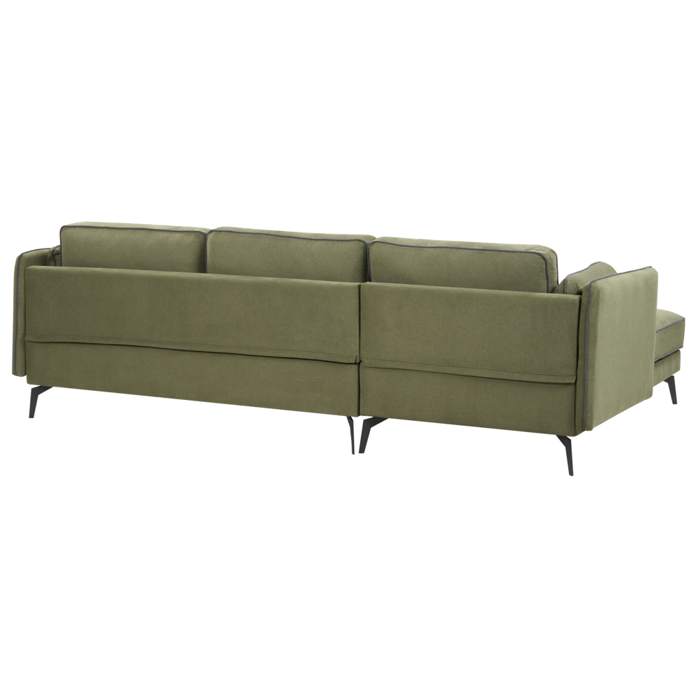 Divano 3 posti angolare regolabile lato destro in tessuto verde stile moderno design classico