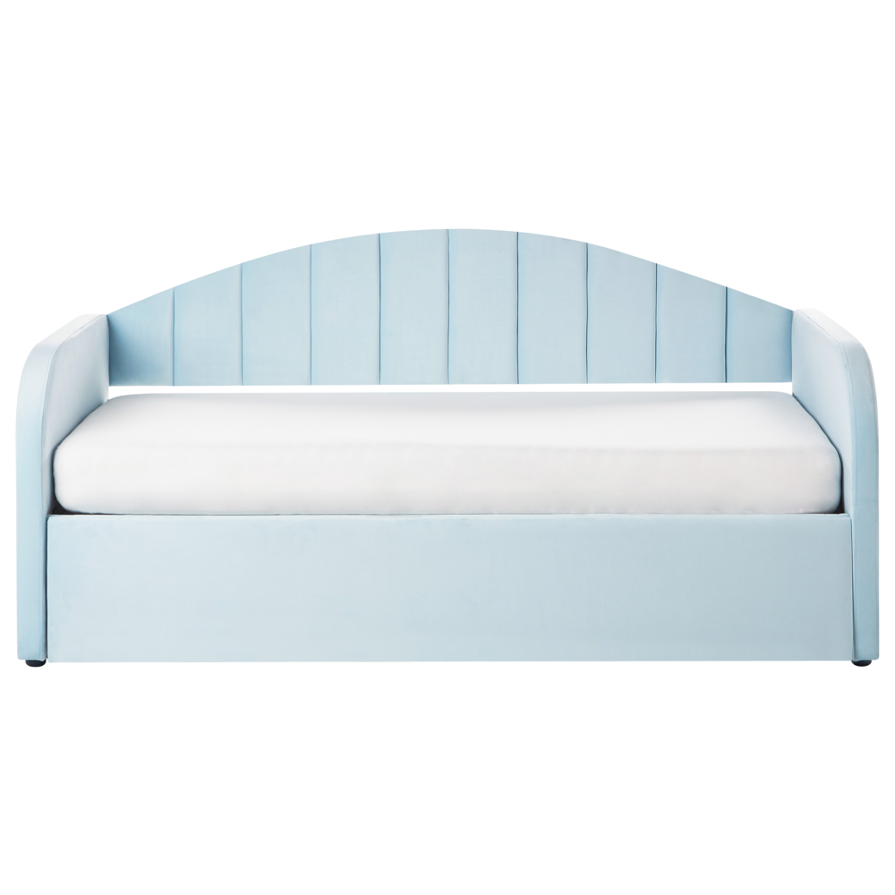 Letto estraibile in velluto blu 90 x 200 cm con struttura imbottita moderna glamour per una cameretta per bambini ospiti