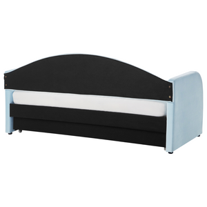 Letto estraibile in velluto blu 90 x 200 cm con struttura imbottita moderna glamour per una cameretta per bambini ospiti