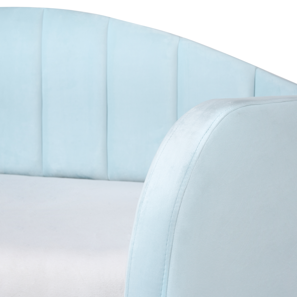 Letto estraibile in velluto blu 90 x 200 cm con struttura imbottita moderna glamour per una cameretta per bambini ospiti