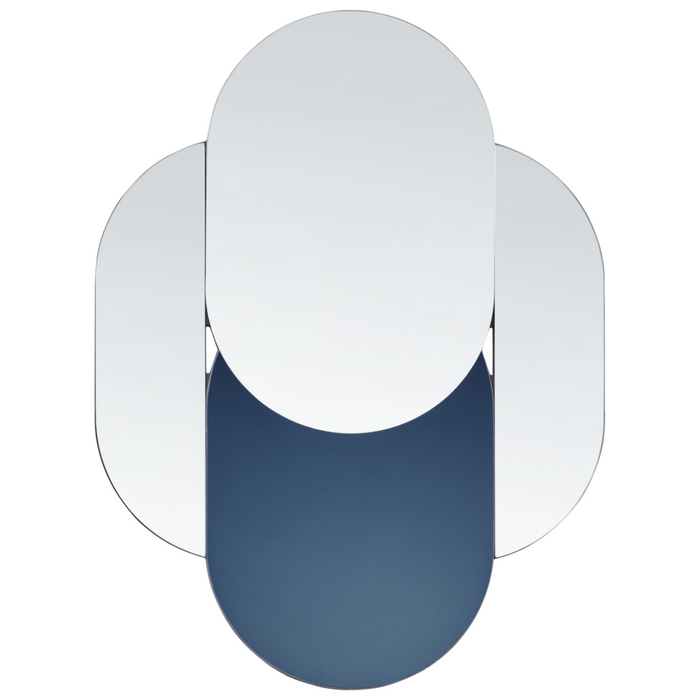 Specchio da parete di forma irregolare con ganci in vetro e MDF argento e blu stile moderno