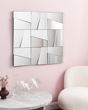 Specchio da parete di forma quadrata con ganci in vetro e MDF argento 80 x 80 cm stile moderno