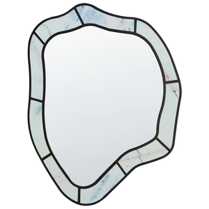 Specchio da parete di forma irregolare e rotonda in vetro e MDF azzurro stile moderno