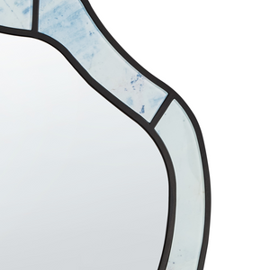 Specchio da parete di forma irregolare e rotonda in vetro e MDF azzurro stile moderno
