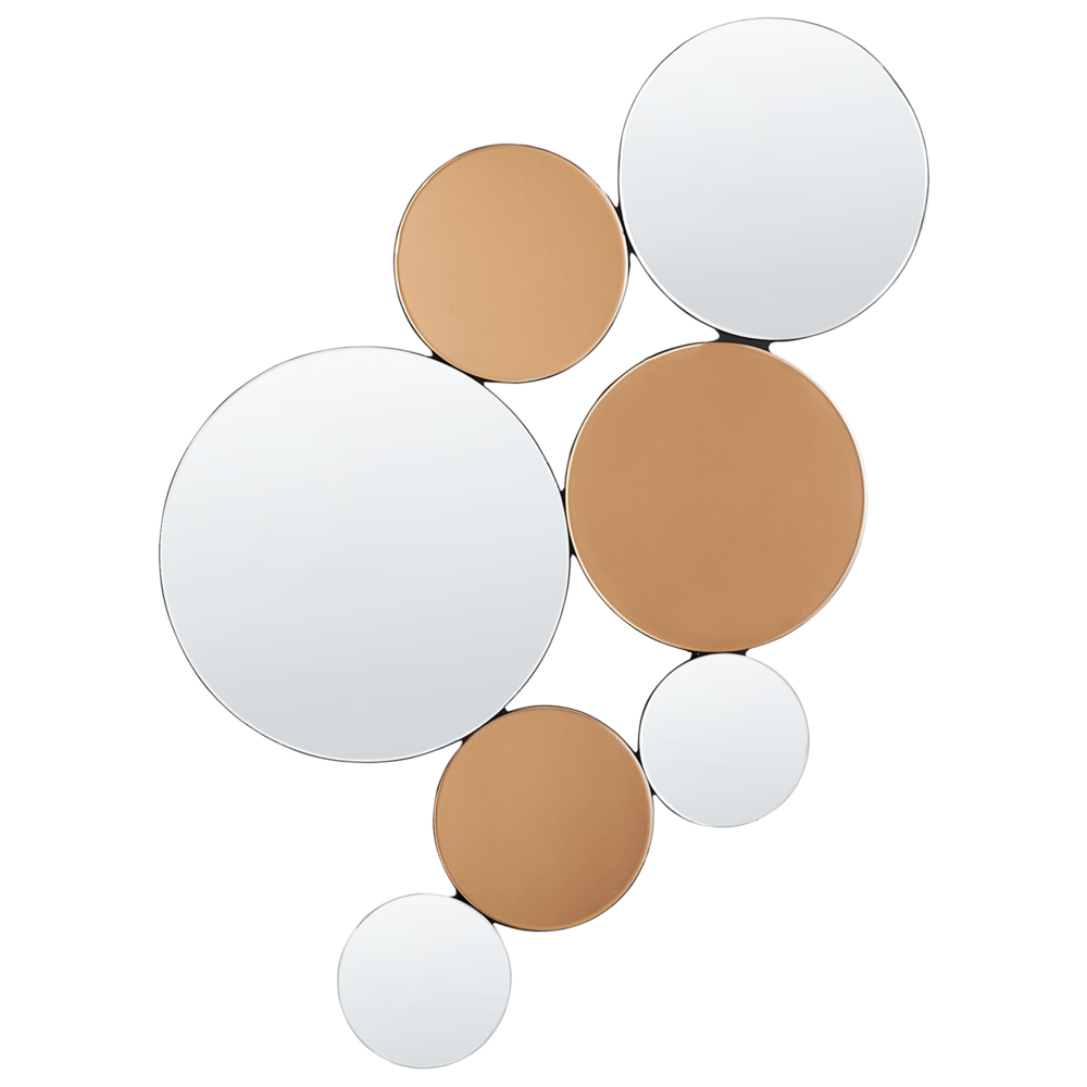 Specchio da parete di forma irregolare e rotonda in vetro e MDF argento e rame stile moderno