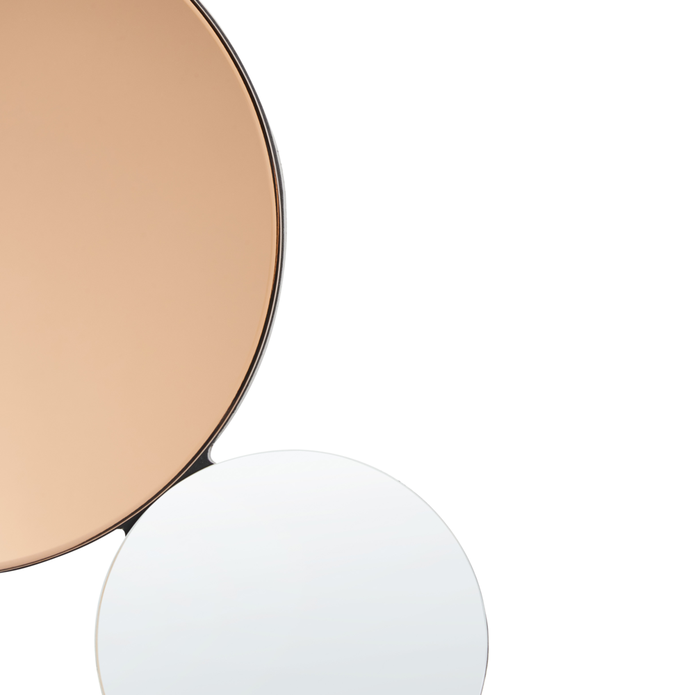 Specchio da parete di forma irregolare e rotonda in vetro e MDF argento e rame stile moderno