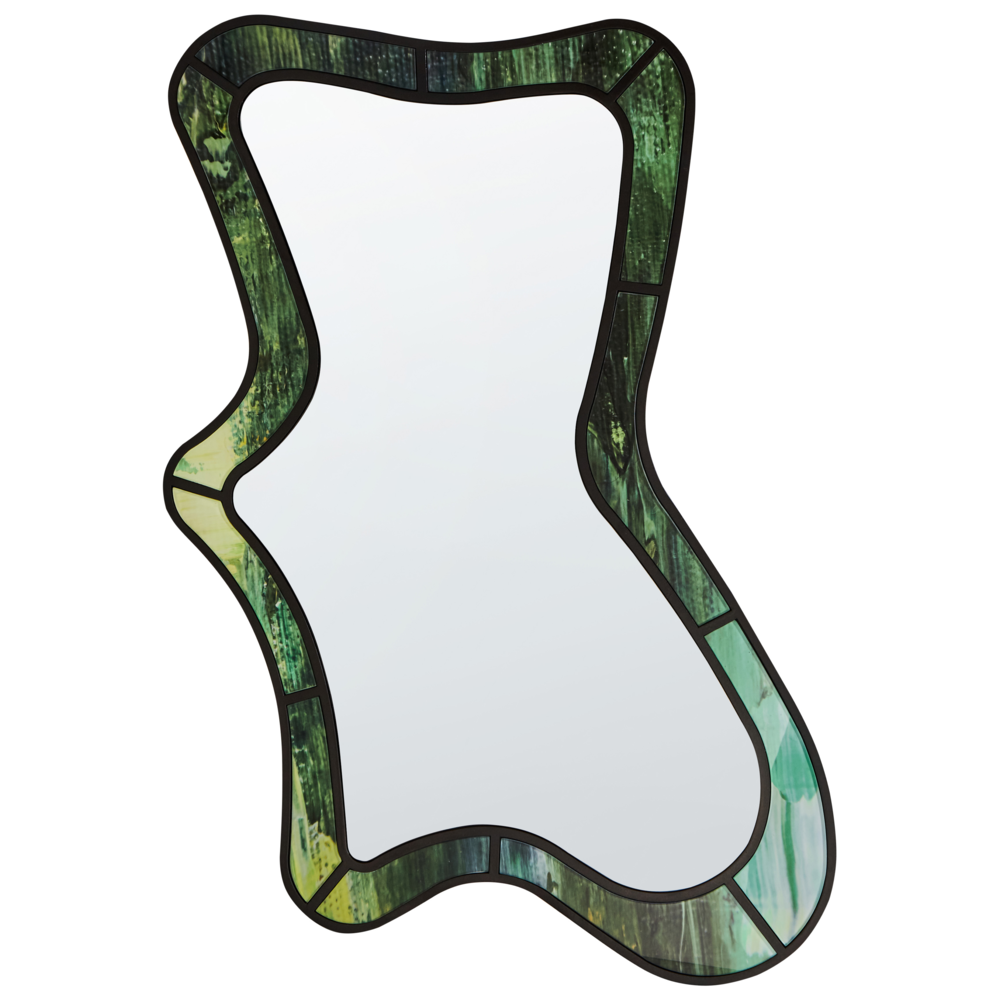 Specchio da parete di forma irregolare in vetro e MDF Verde stile moderno