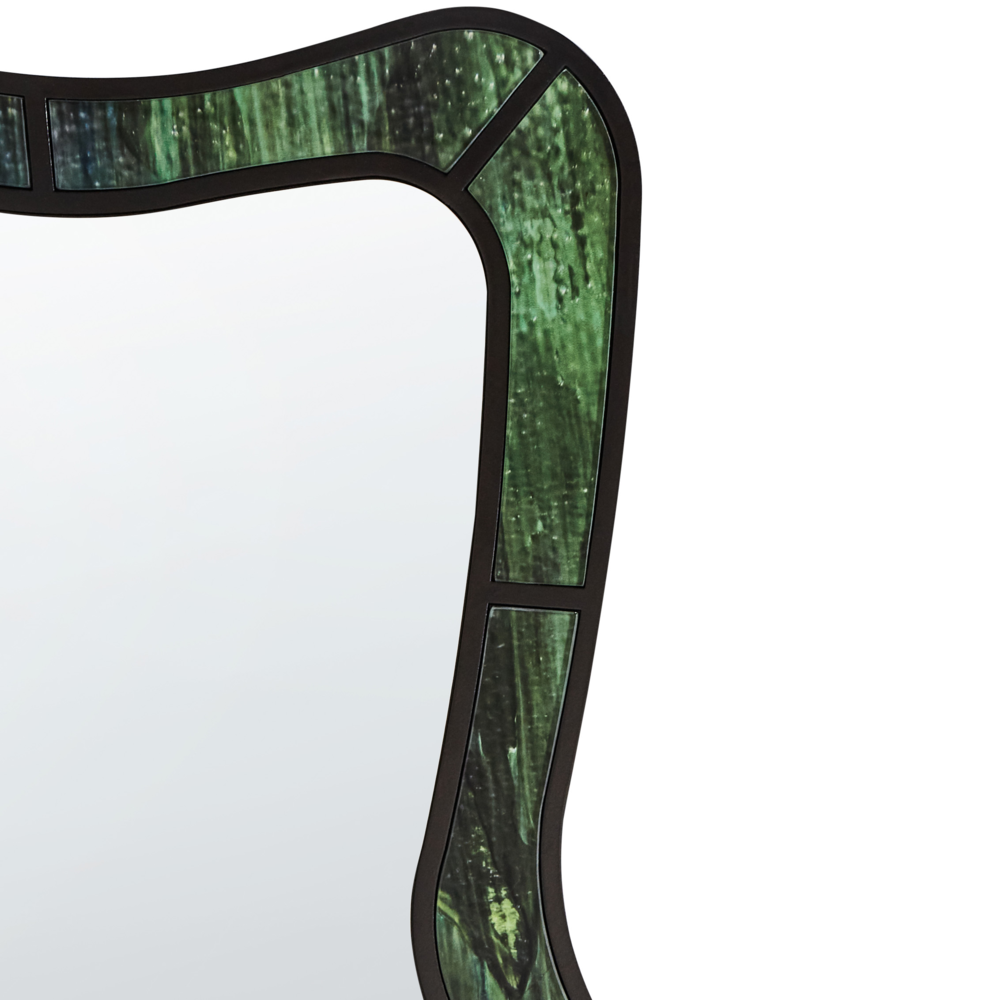 Specchio da parete di forma irregolare in vetro e MDF Verde stile moderno