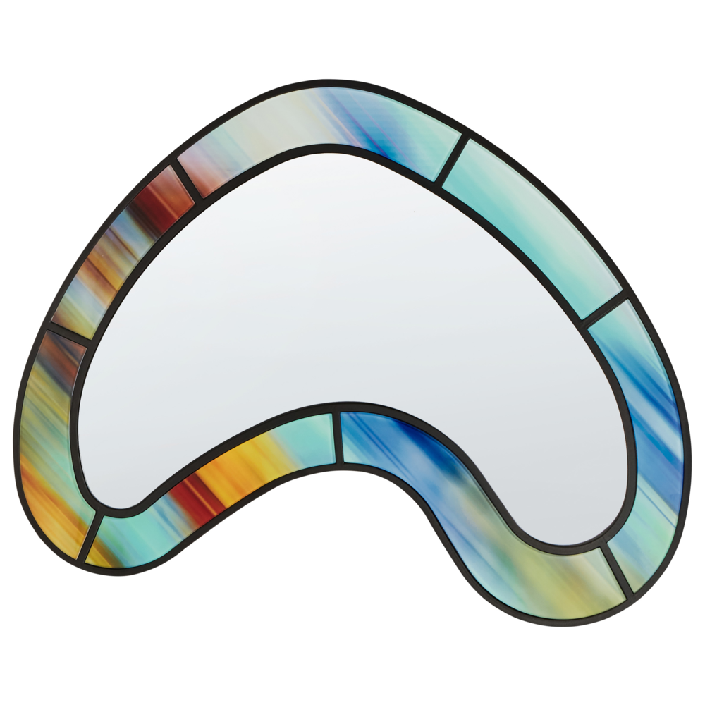 Specchio da parete di forma irregolare e rotonda in vetro e multicolore stile moderno