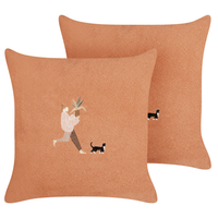 Set di 2 cuscini in poliestere arancione 45 x 45 cm con ricamo sfoderabile Accessorio per la casa Soggiorno