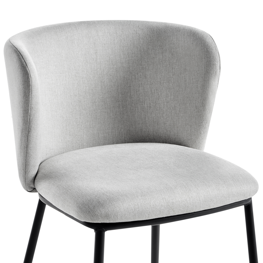 Set di 2 sedie da pranzo in poliestere grigio chiaro Rivestimenti in metallo nero Gambe senza braccioli Schienale curvo Design moderno e contemporaneo