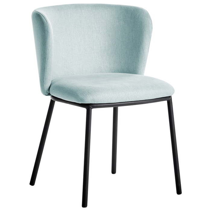 Set di 2 sedie da pranzo in poliestere azzurro Rivestimenti in metallo nero Gambe senza braccioli Schienale curvo Design moderno e contemporaneo