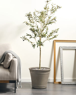 Vaso da fiori rotondo in poliresina grigio ⌀ 44 cm per uso interno ed esterno