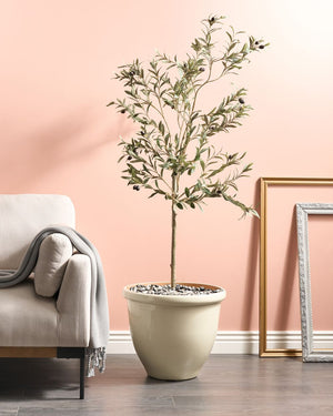 Vaso per piante Solido Beige Chiaro Pietra Miscela Poliresina Opaco Resistente all'esterno Rotondo ⌀ 49 cm