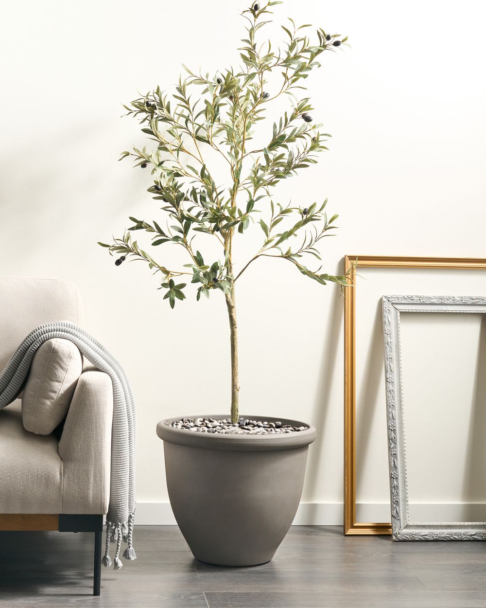 Vaso per piante Solido Grigio Pietra Miscela Poliresina Opaco Resistente all'esterno Rotondo ⌀ 49 cm