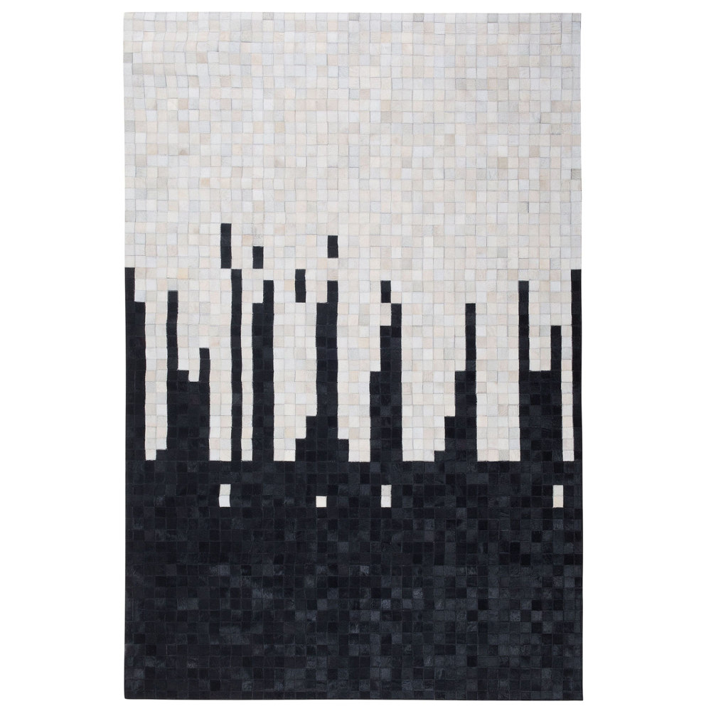 Tappeto tappetino Pelle Bovina Nera e Bianca 160 x 230 cm Rettangolare Motivo Geometrico Astratto Fatto a mano