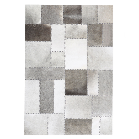 Tappeto tappetino Pelle Bovina Marrone e Grigio 140 x 200 cm Patchwork Artigianale Vintage