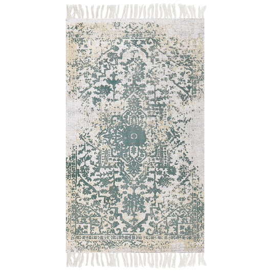 Tappeto viscosa grigio e verde 80 x 150 cm orientale invecchiato soggiorno camera da letto