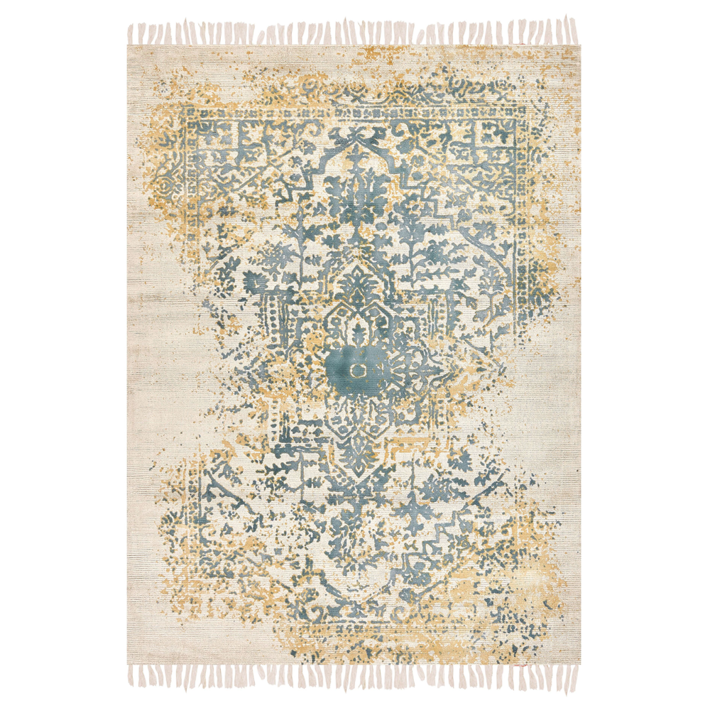 Tappeto viscosa giallo e verde 140 x 200 cm orientale invecchiato soggiorno camera da letto