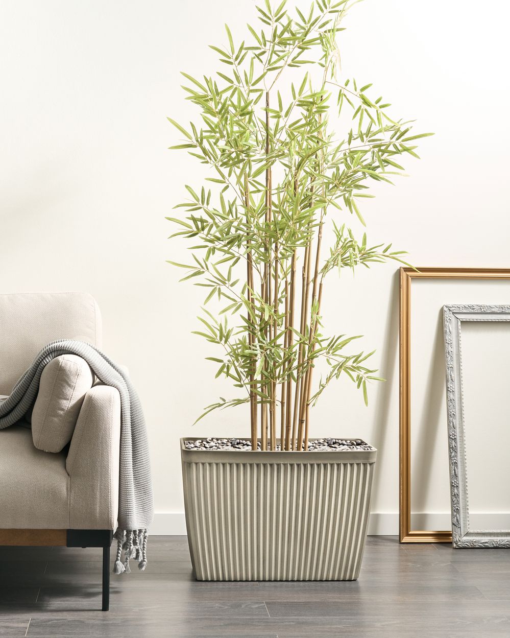 Vaso rettangolare di pietre miste in poliresina beige 58 x 28 cm interni ed esterni