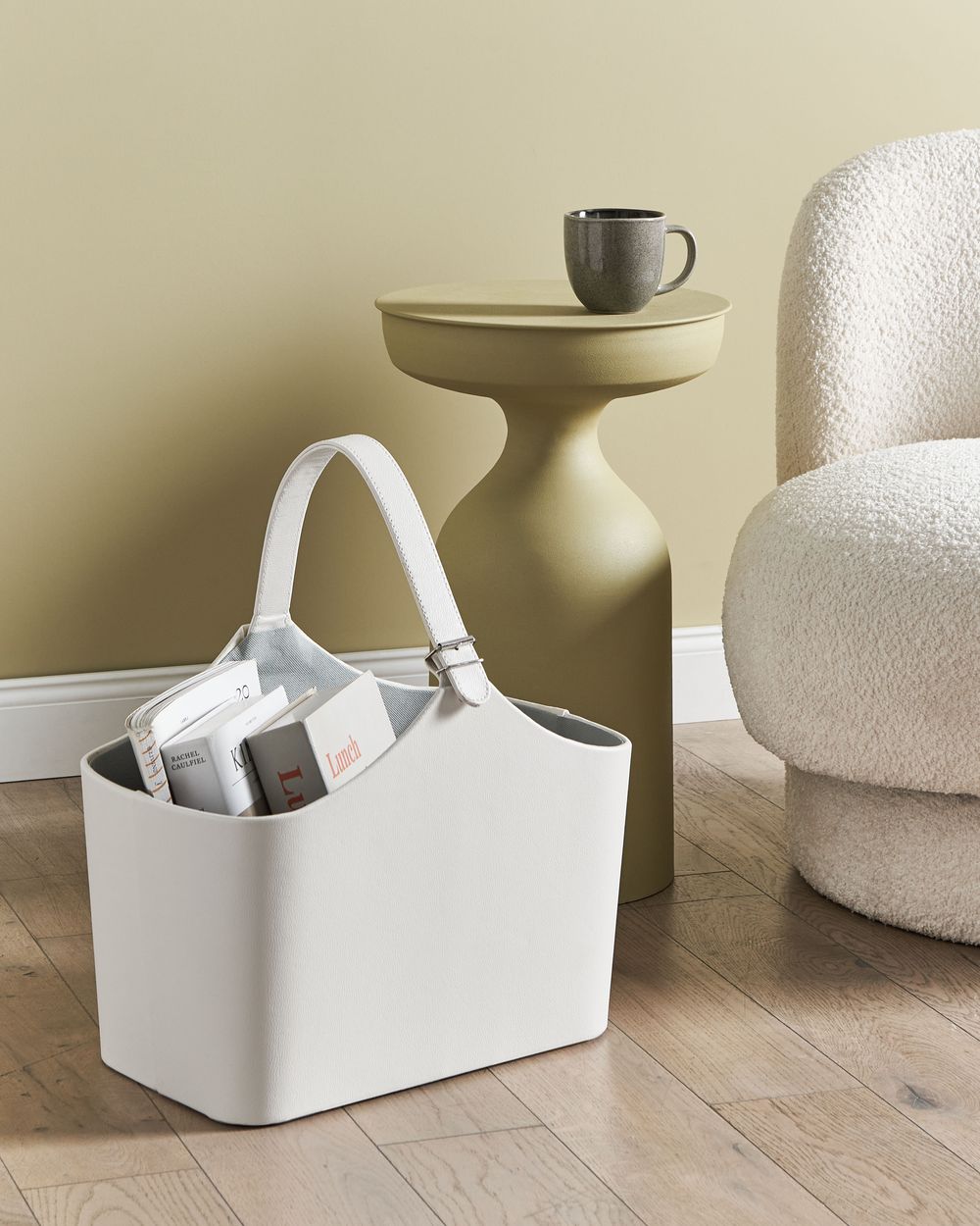 Cestino portaoggetti in ecopelle grigio chiaro fatto a mano con maniglie Portariviste tradizionale Design Rustico