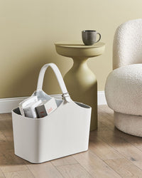 Cestino portaoggetti in ecopelle grigio chiaro fatto a mano con maniglie Portariviste tradizionale Design Rustico