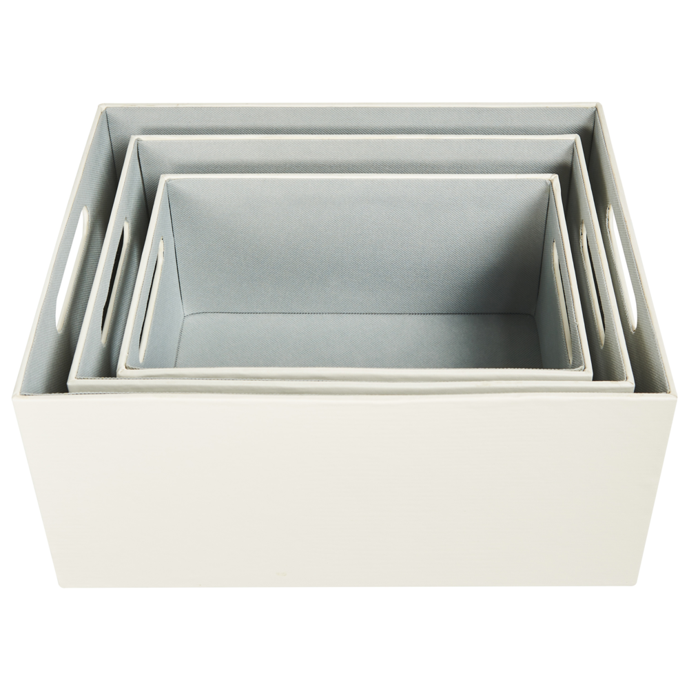 Set di 3 cesti portaoggetti con manici in ecopelle beige