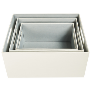 Set di 3 cesti portaoggetti con manici in ecopelle beige