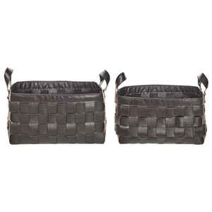 Set di 2 cesti fatti a mano in ecopelle marrone scuro con manici design retrò