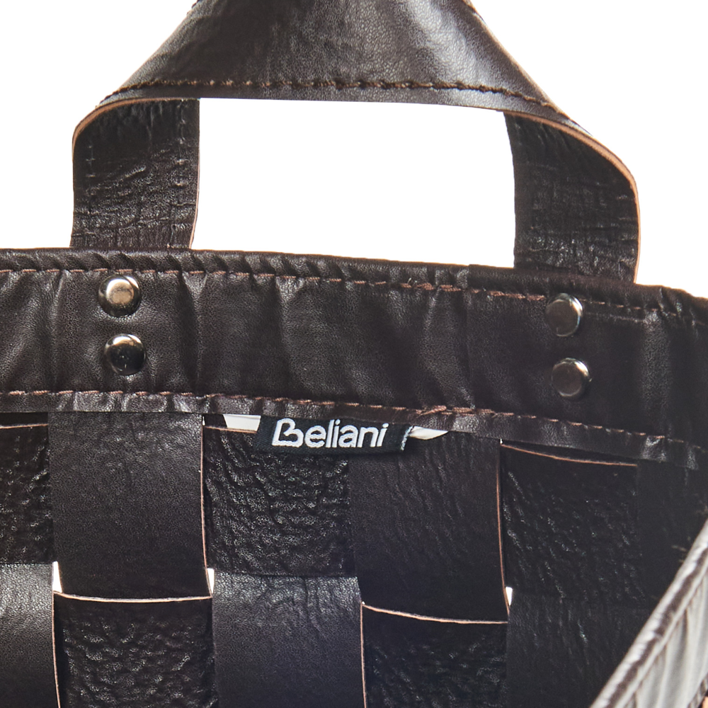 Set di 2 cesti fatti a mano in ecopelle marrone scuro con manici design retrò