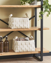 Set di 2 cesti fatti a mano in ecopelle beige con manici design retrò