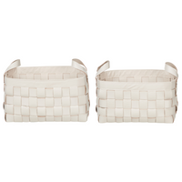 Set di 2 cesti fatti a mano in ecopelle beige con manici design retrò
