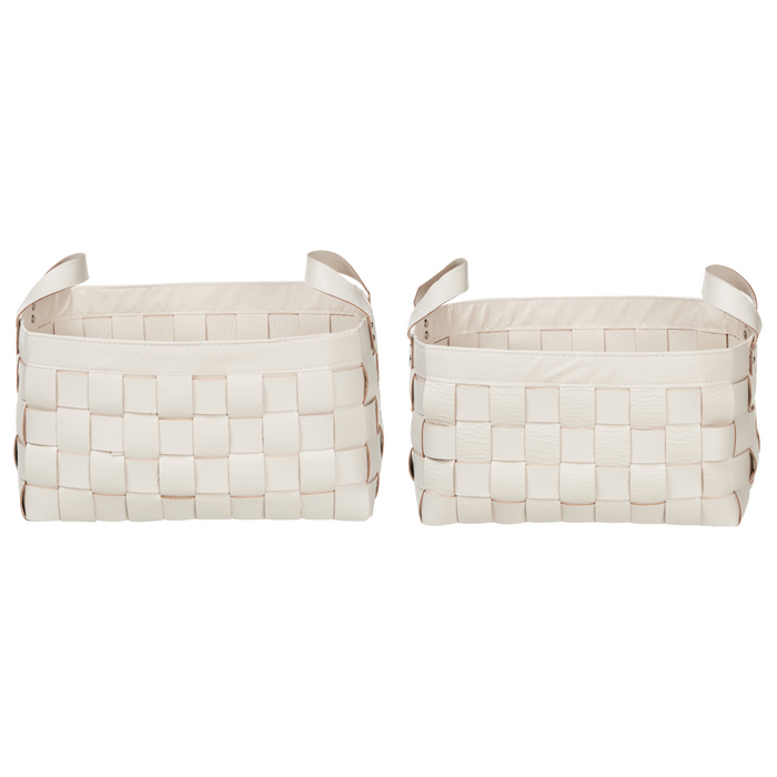 Set di 2 cesti fatti a mano in ecopelle beige con manici design retrò