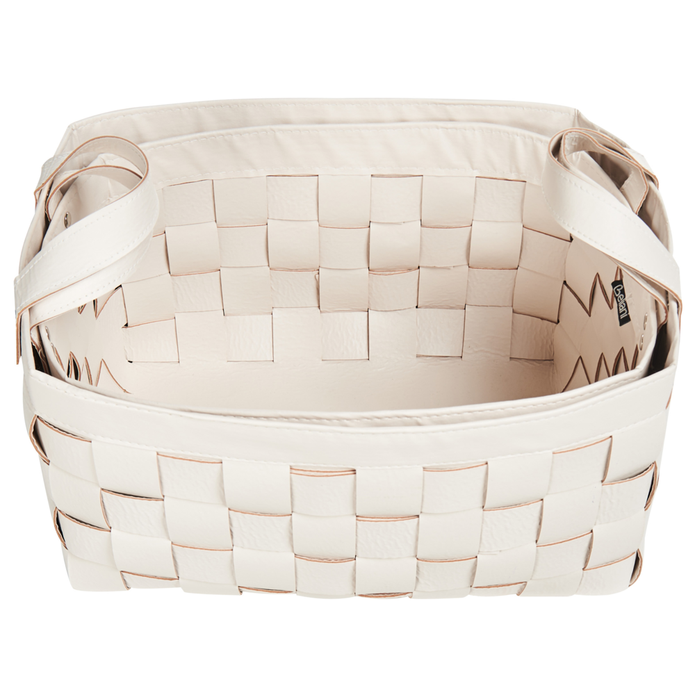 Set di 2 cesti fatti a mano in ecopelle beige con manici design retrò