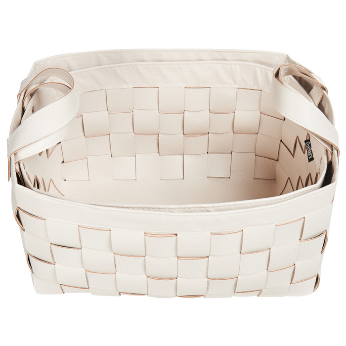 Set di 2 cesti fatti a mano in ecopelle beige con manici design retrò