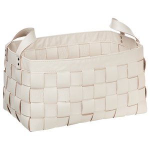 Set di 2 cesti fatti a mano in ecopelle beige con manici design retrò