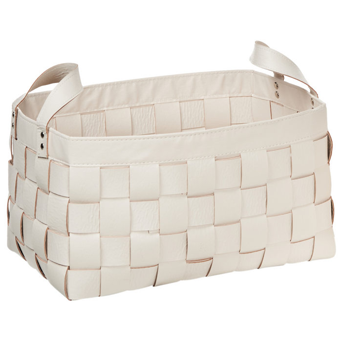 Set di 2 cesti fatti a mano in ecopelle beige con manici design retrò