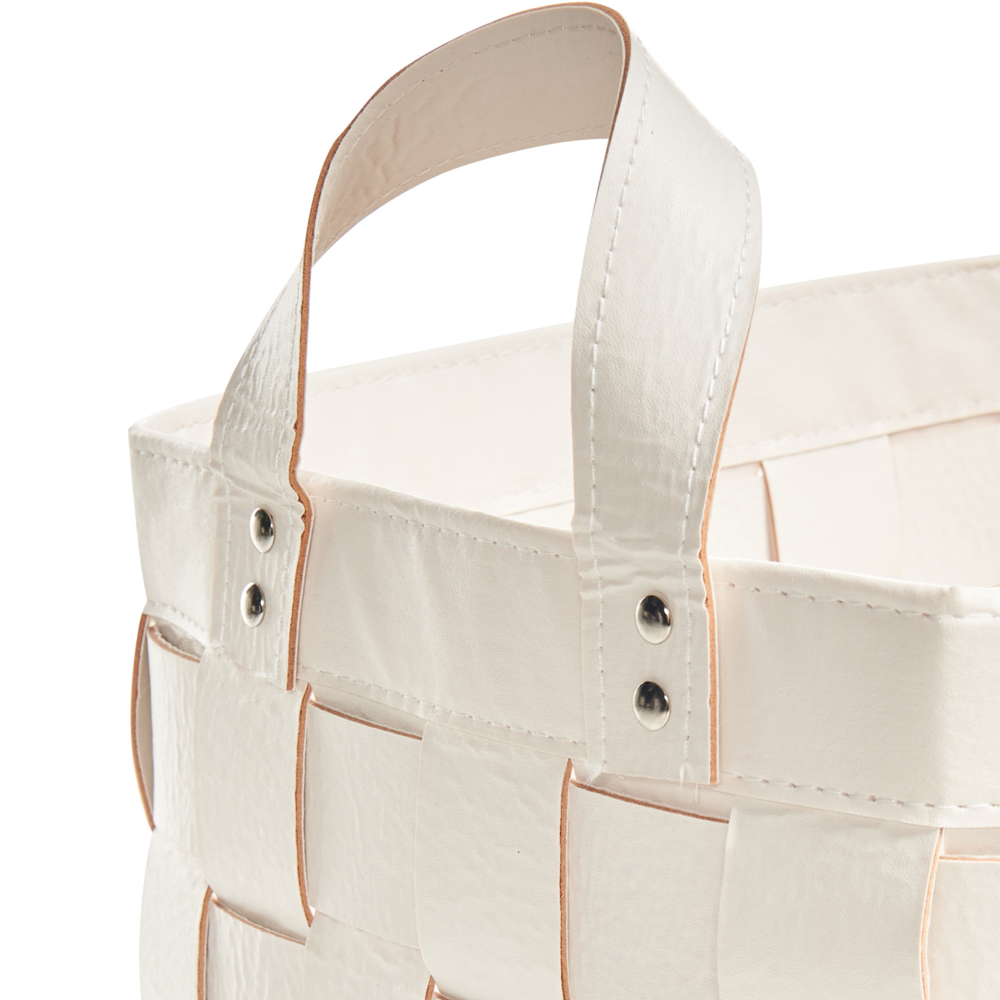 Set di 2 cesti fatti a mano in ecopelle beige con manici design retrò