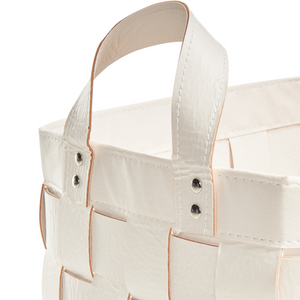 Set di 2 cesti fatti a mano in ecopelle beige con manici design retrò