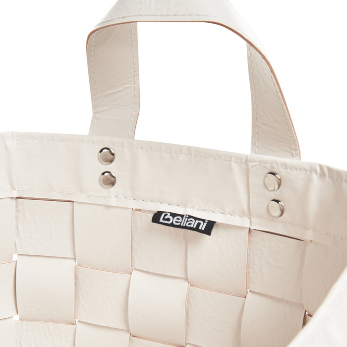 Set di 2 cesti fatti a mano in ecopelle beige con manici design retrò