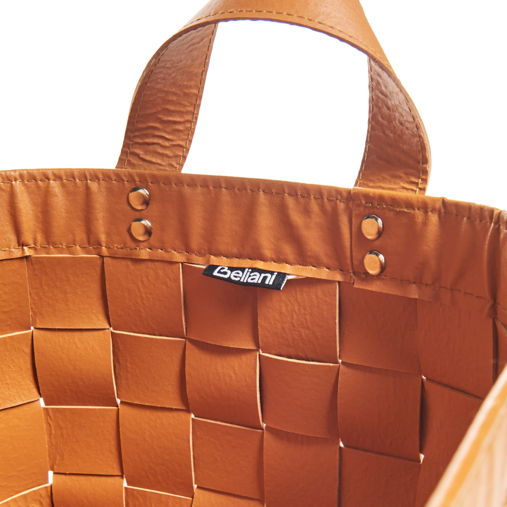 Set di 2 cesti fatti a mano in ecopelle marrone dorato con manici design retrò