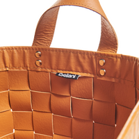 Set di 2 cesti fatti a mano in ecopelle marrone dorato con manici design retrò