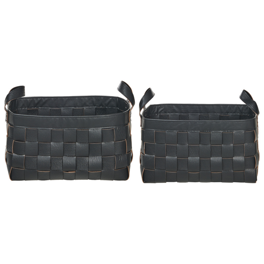 Set di 2 cesti fatti a mano in ecopelle nero con manici design retrò